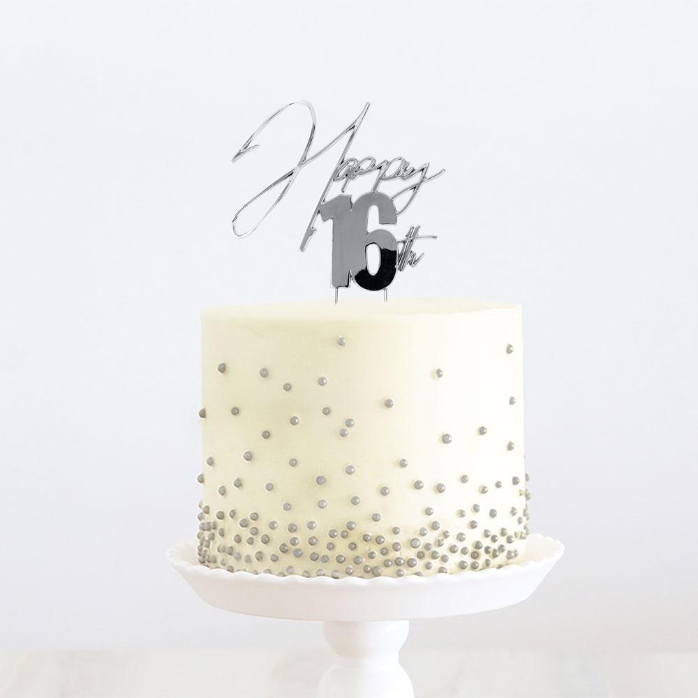 Topper Happy 16th Word Silver Metal