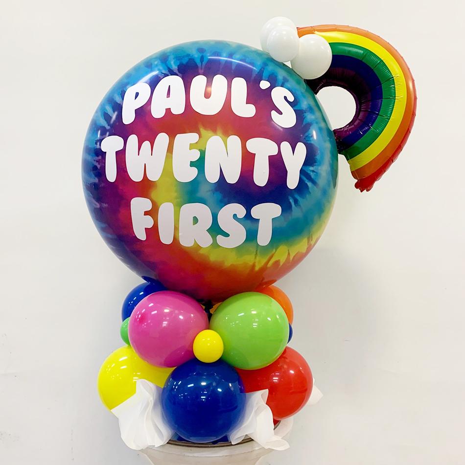 Rainbow Centrepiece With Small Custom Message Bubble Balloon