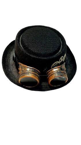 Hat Steampunk Black Top Deluxe With Goggles/Glasses