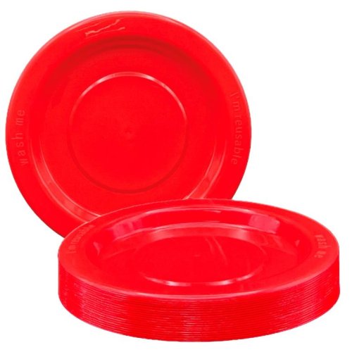 Plates 180mm Red Plastic Lunch Size Reusalbe Pk/20