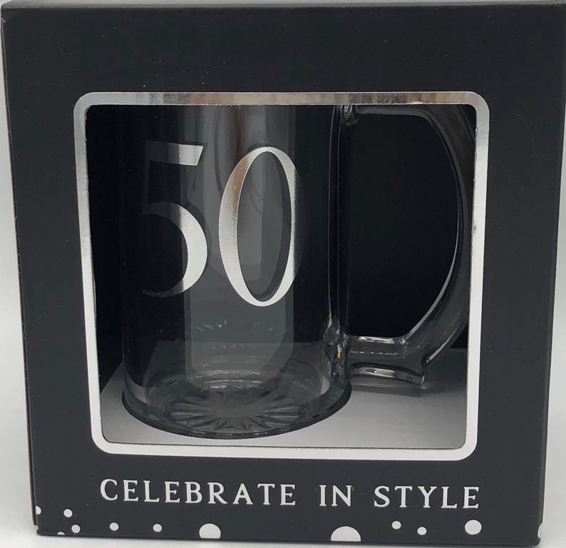 Glass Beer Tankard 50th B/Day