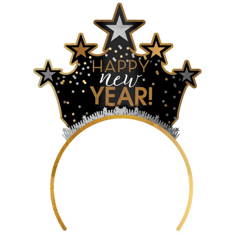 Tiara Happy New Year Black/Silver Gold Cardboard & Foil Each