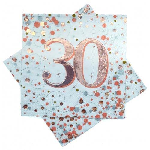 Napkins Happy 30th Birthday Sparkling Fizz Rose Gold Pk/16 33cm