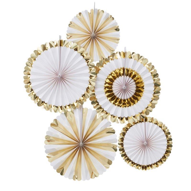 Oh Baby Fan Decorations Gold & White Pk/5