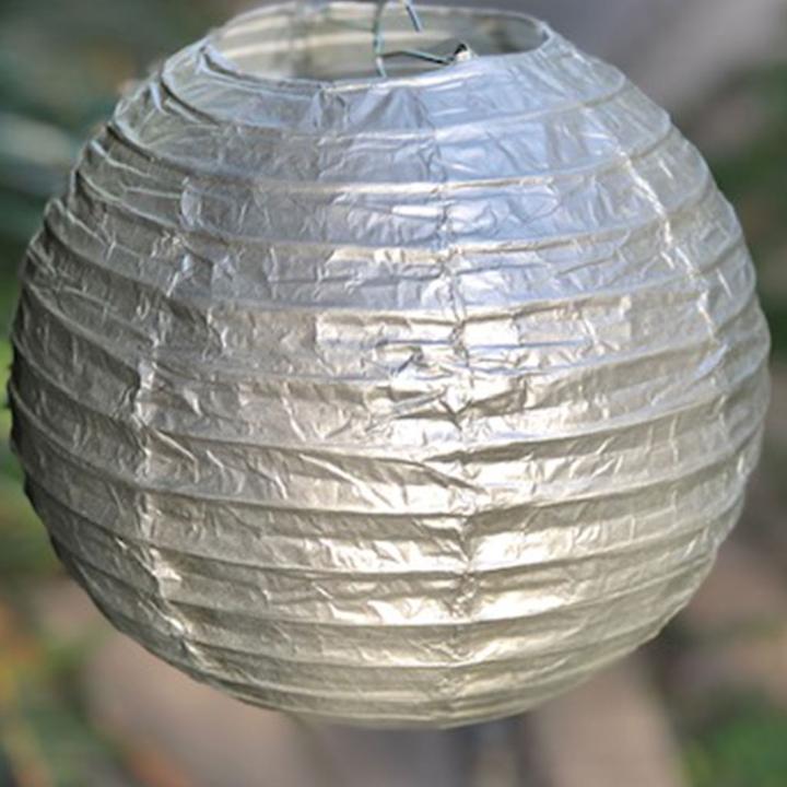 Lantern 35cm Silver Metallic Round Paper