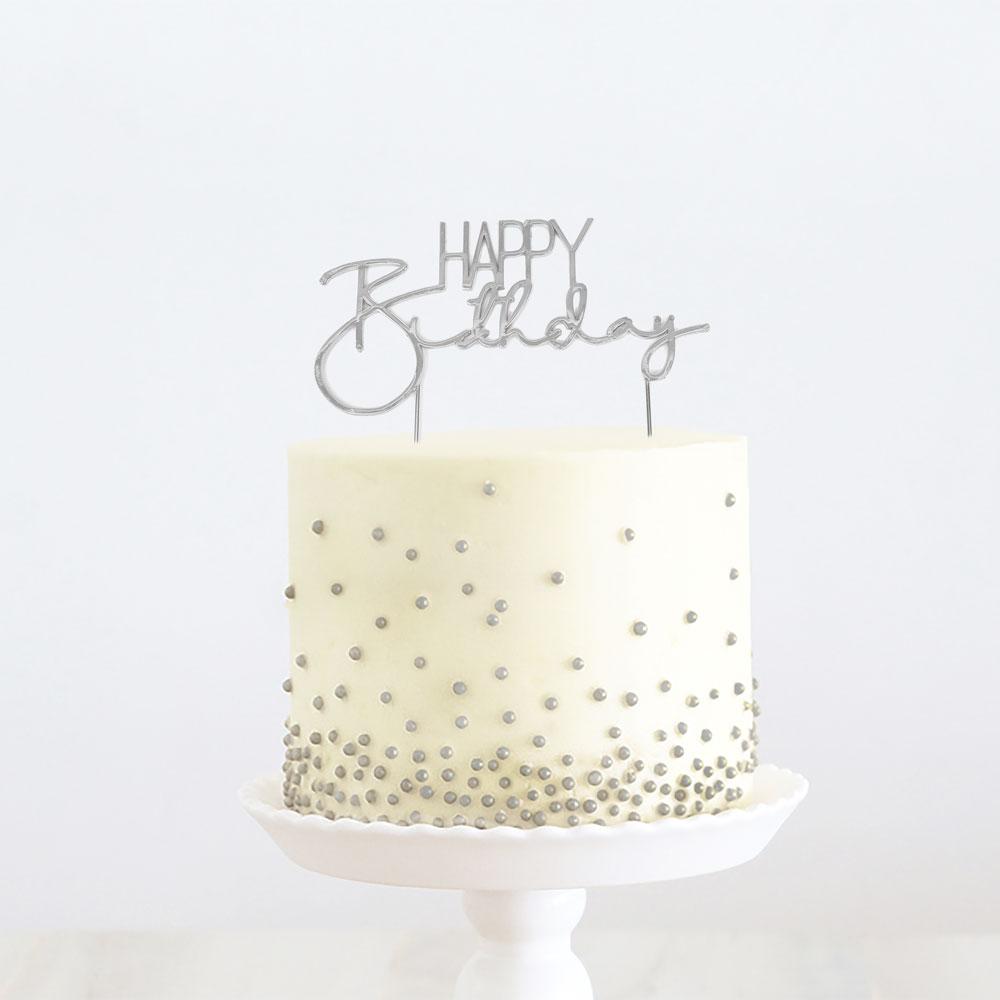 Topper Happy Birthday Silver Metal Thin Font
