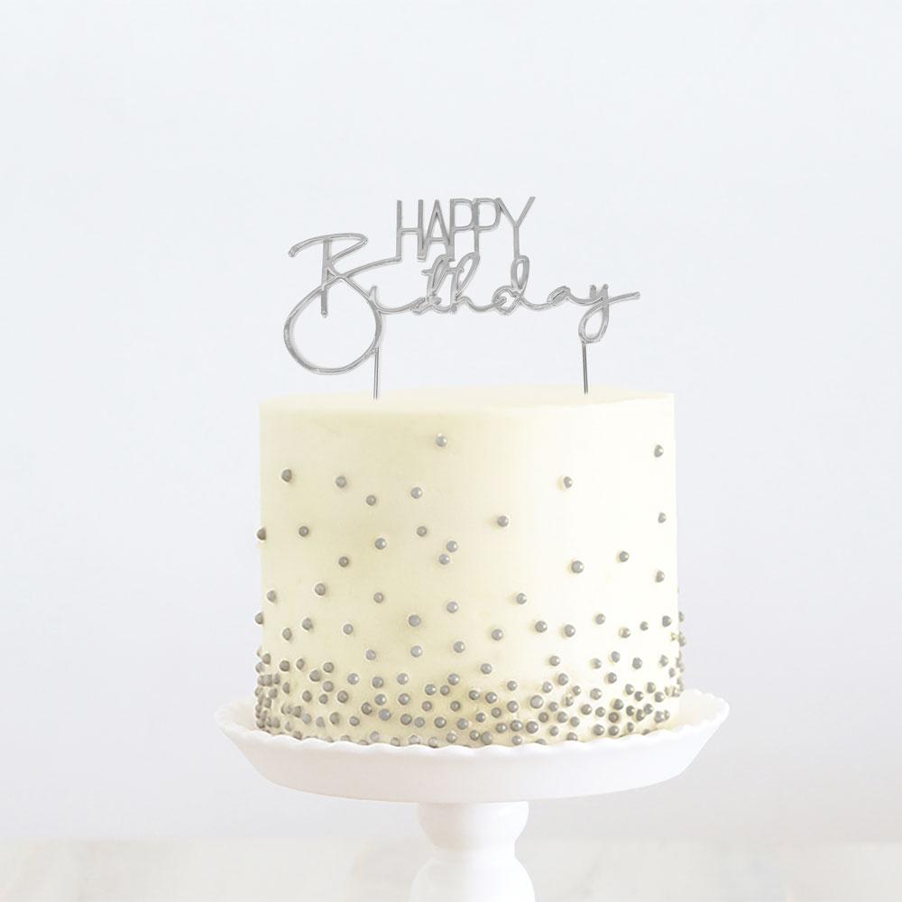Topper  Happy Birthday Silver Metal Thin Font