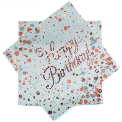 Napkins Happy Birthday Sparkling Fizz Rose Gold Pk/16 33cm