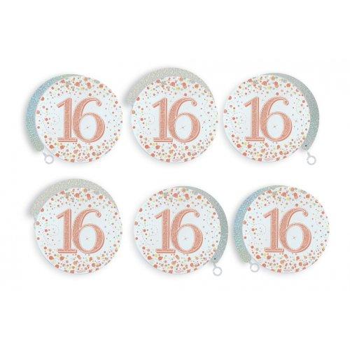 Hanging Swirls 16th Birthday Sparkling Fizz Rose Gold Pk/6