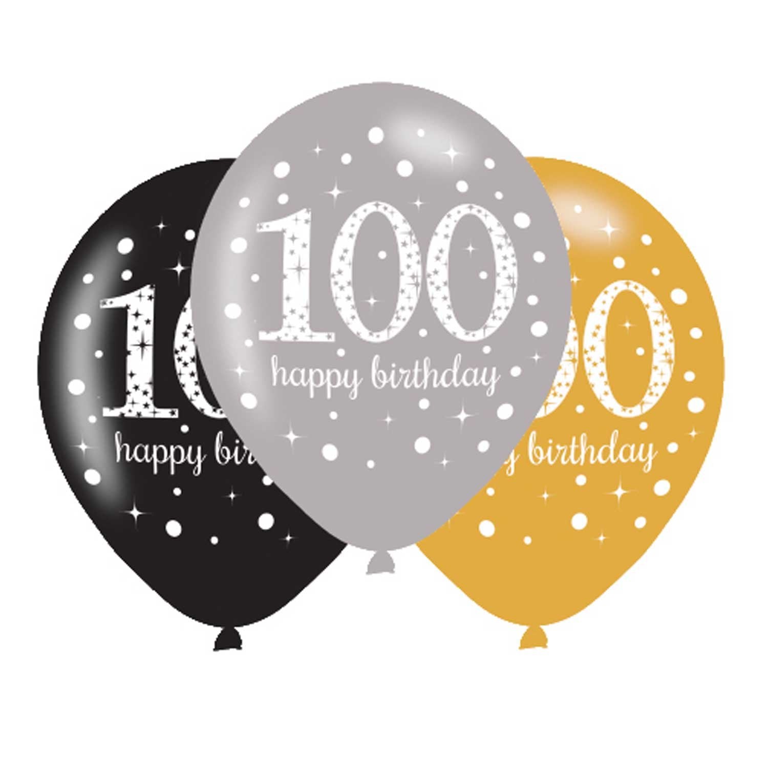 Latex Balloons 30cm Celebration 100th Gold Pk/6 - Discontinued Line Last