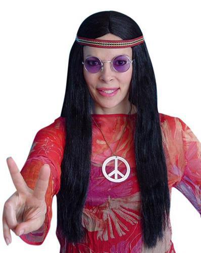 Wig Black Long Hippie With Headband