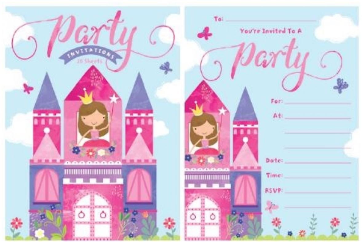 Party Invitation 20 Sheet Pad Princess Castle