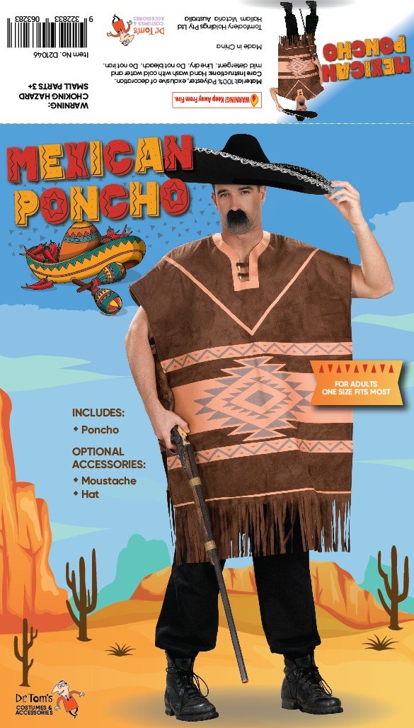 Costume Adult Mexican Poncho Western Tan One Size