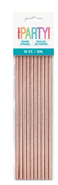 Straws Eco Paper Rose Gold Glitz Pk/10