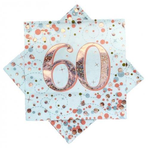 Napkins Happy 60th Birthday Sparkling Fizz Rose Gold Pk/16 33cm