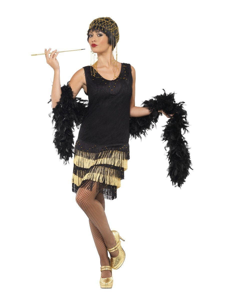 Costume Adult Womens 1920s Fringed Flapper Black & Gold Small