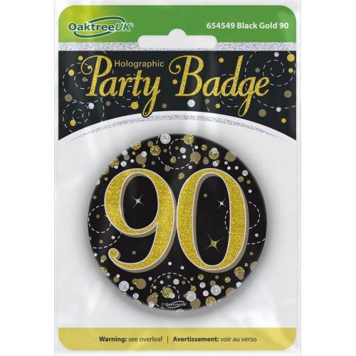 Badge 90th Birthday Sparkling Fizz Black/Gold 75mm Ninety