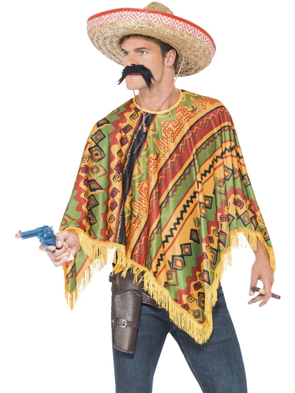 Costume Adult Mexican Poncho With Moustache