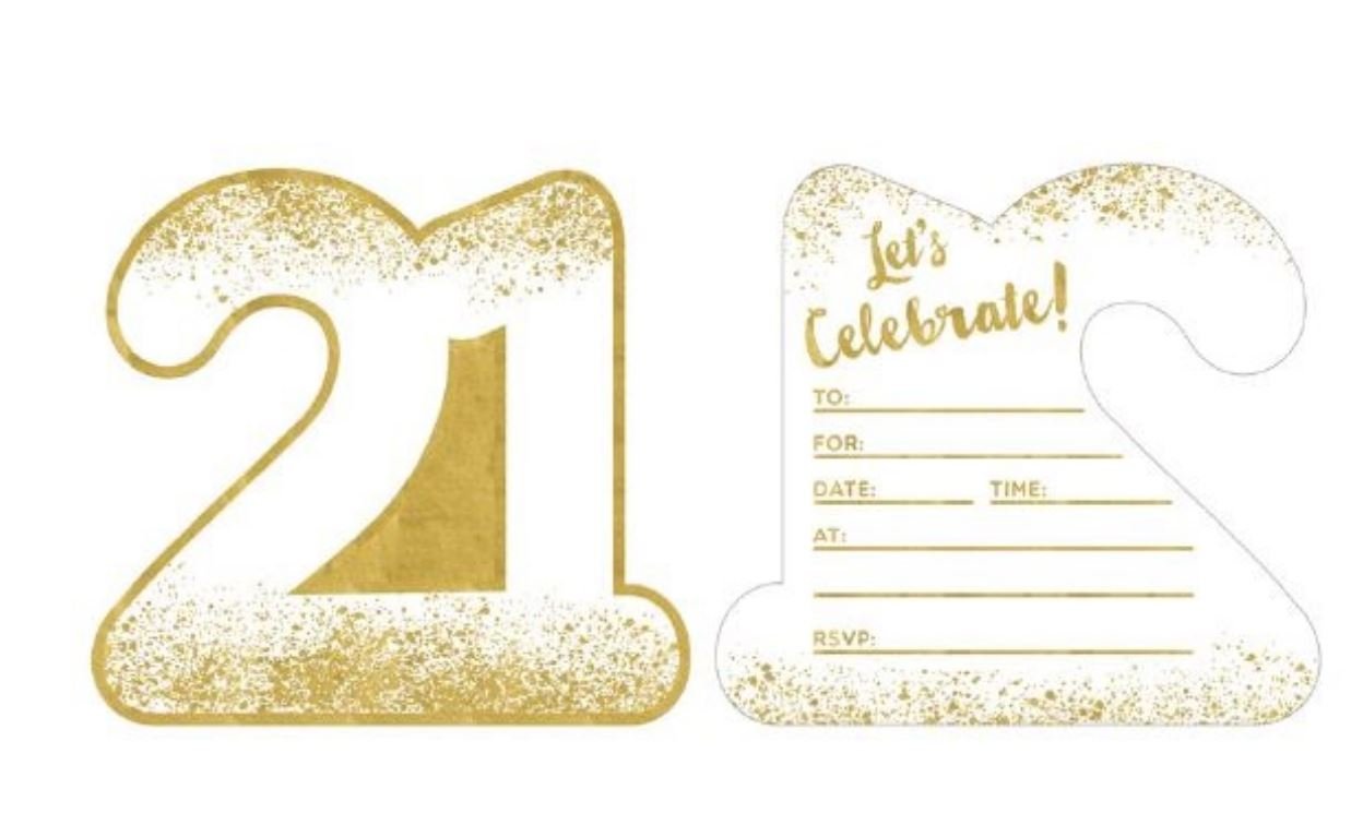 Party Invitation Pk/8 21st (Twenty-First) Birthday