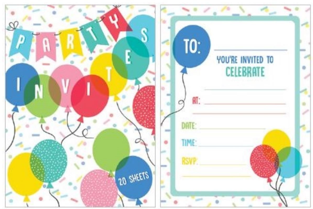 Party Invitation 20 Sheet Pad Balloons