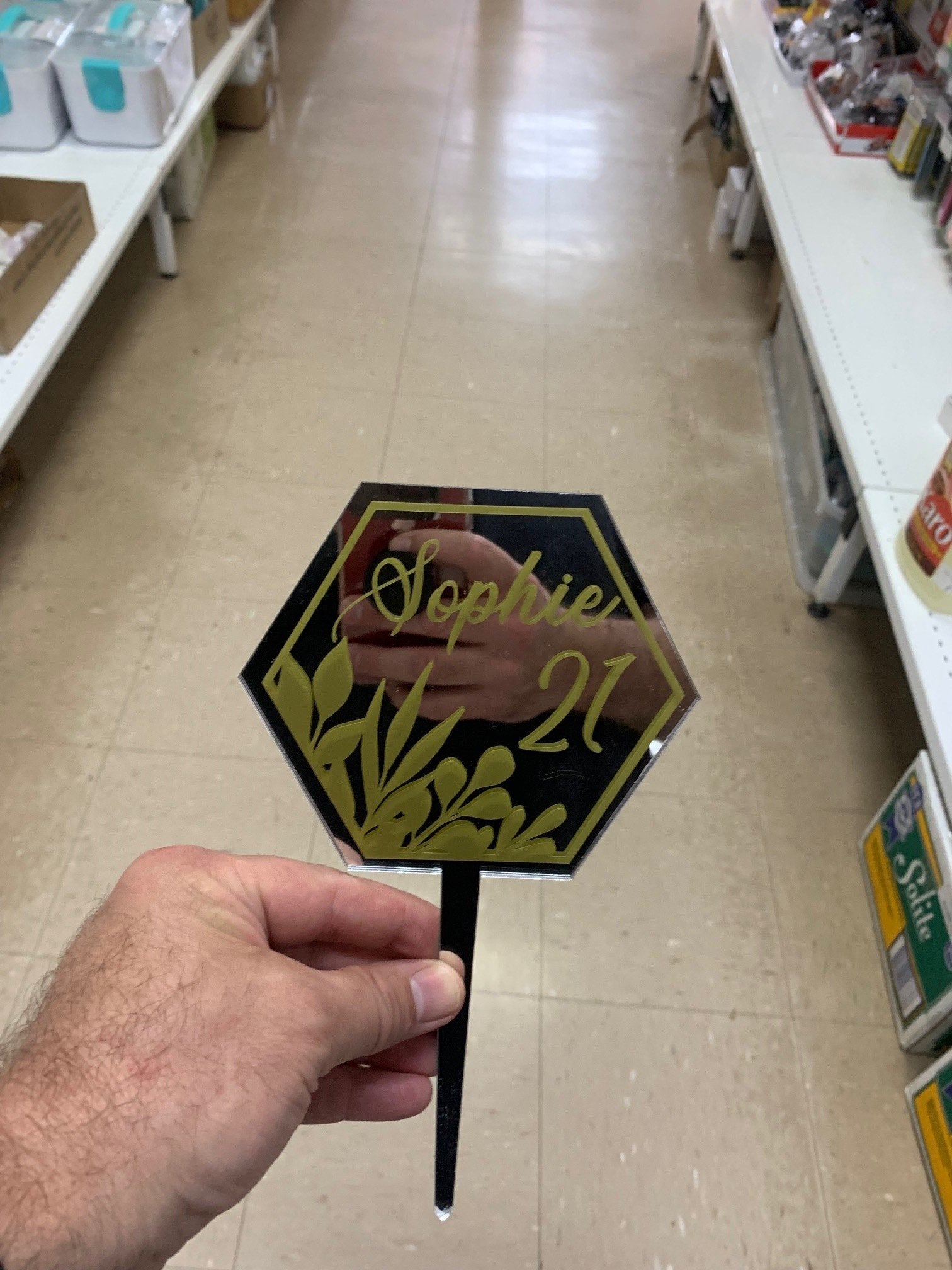 Cake Topper Hexagonal Blank Mirror Silver