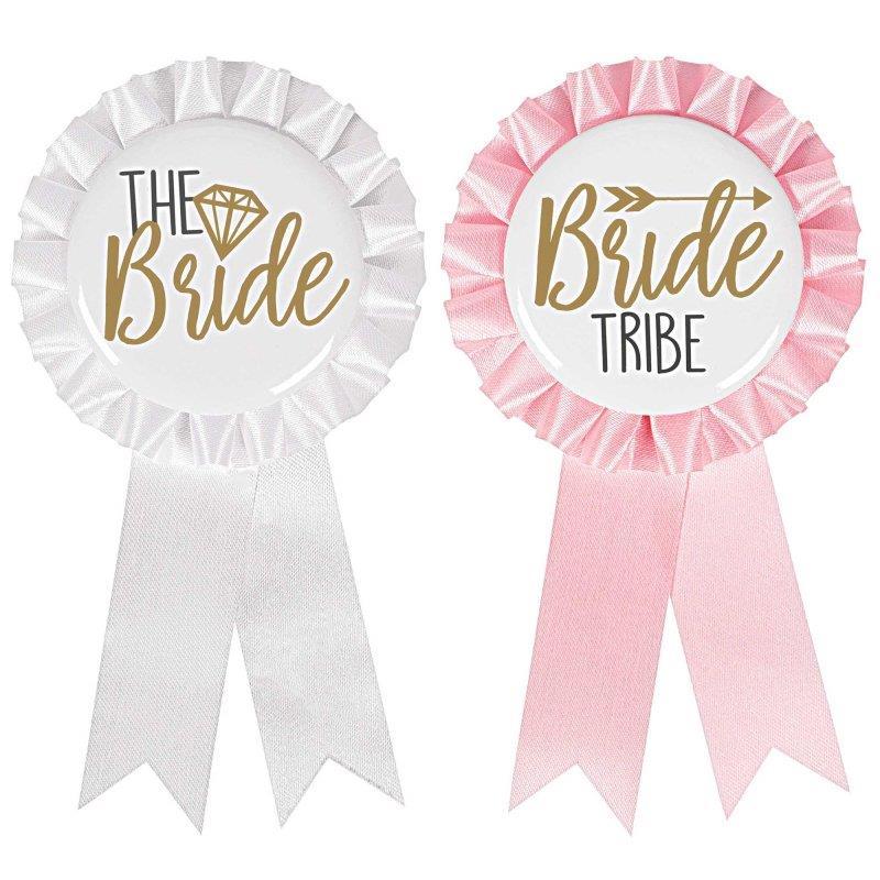 Badges Hens Night Bride/Bride Tribe Pk/8 14cm Fabric & Metal