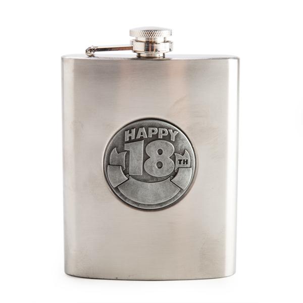 Flask Metal Engravable 18th B/Day - Discontinued Last Chance To Buy