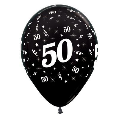 Latex Balloons 30cm Age 40 Black Metallic Pk/6