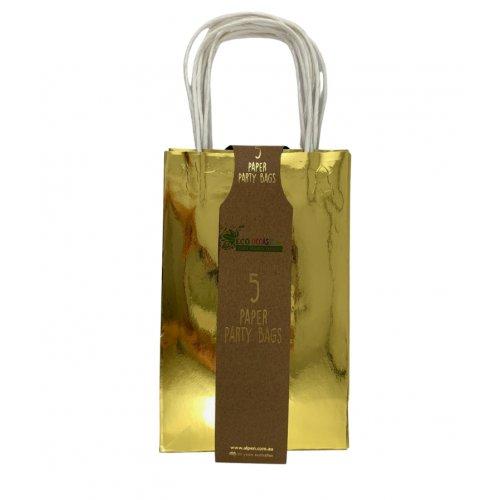 Party Loot Bag Paper Metallic Gold Pk/5