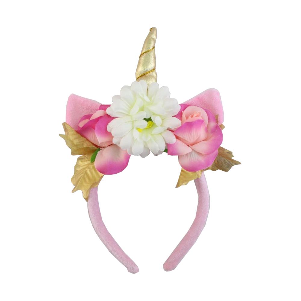 Costume Headband Unicorn W/Gold Horn And Flowers