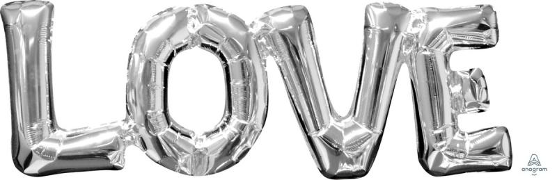 Balloon Foil Shape Script Love Silver 63cm X 22cm Air- Fill Only