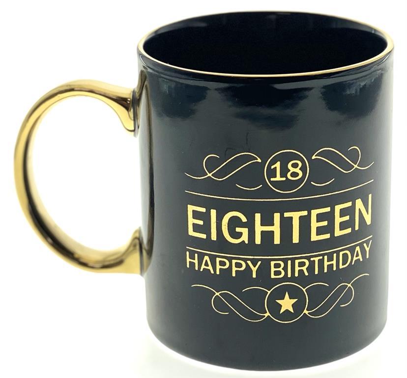 Mug 18th Birthday Black With Gold Script