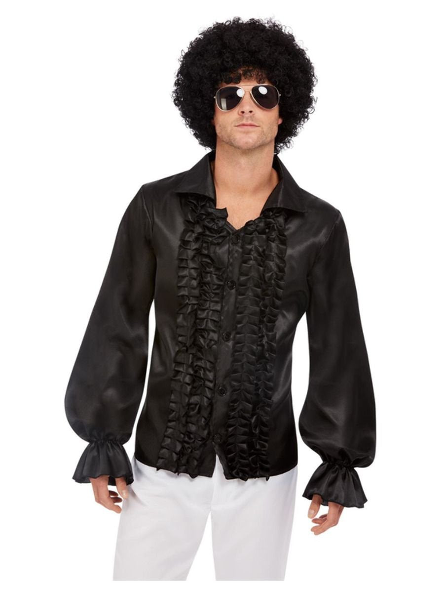 Costume Adult 1960s/1970s Disco Ruffled Black Shirt Medium