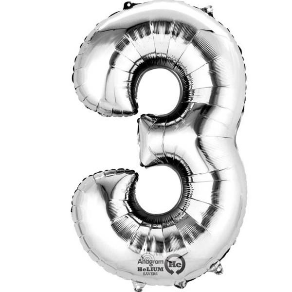 Balloon Foil Number 3 Silver 40cm