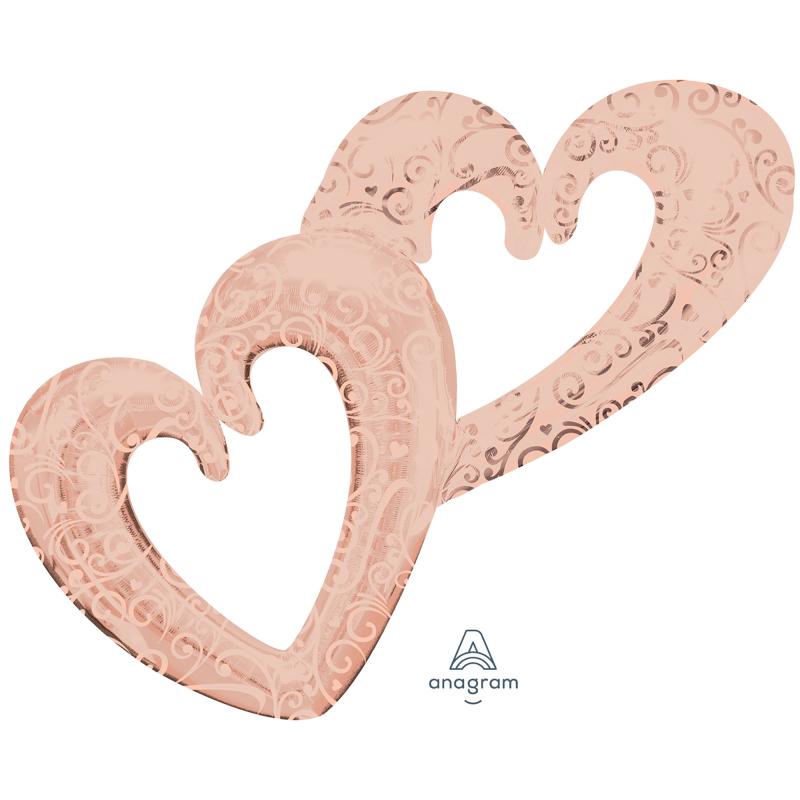 Balloon Foil Shape Hearts Interlocking Rose Gold 134cm X 91cm