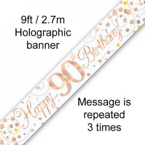 Banner Happy 90th Birthday Sparkling Fizz 2.7m Rose Gold