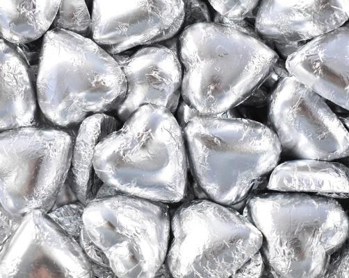Chocolate Hearts Silver 1kg Bulk