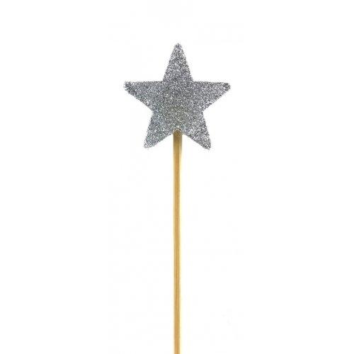 Candle Silver Glitter Star Long