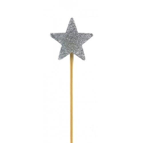 Candle Silver Glitter Star Long