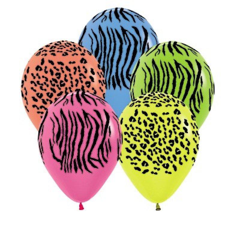 Balloons Latex 30cm Jungle Safari Wild Animal Print Pk/12