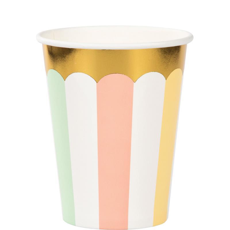 Pastel Celebrations Cups Paper Pk/8 266ml Gold Foil