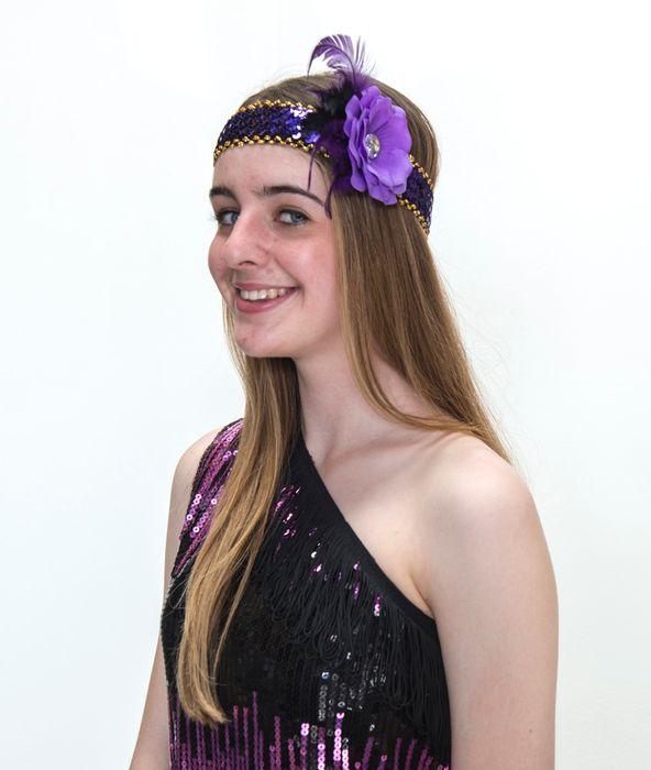 Headband Flapper Deluxe Purple Flower & Feather 1920s
