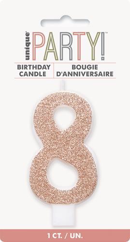 Candle Numeral 8 Glitter Rose Gold