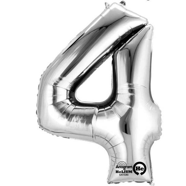 Balloon Foil Number 4 Silver 40cm