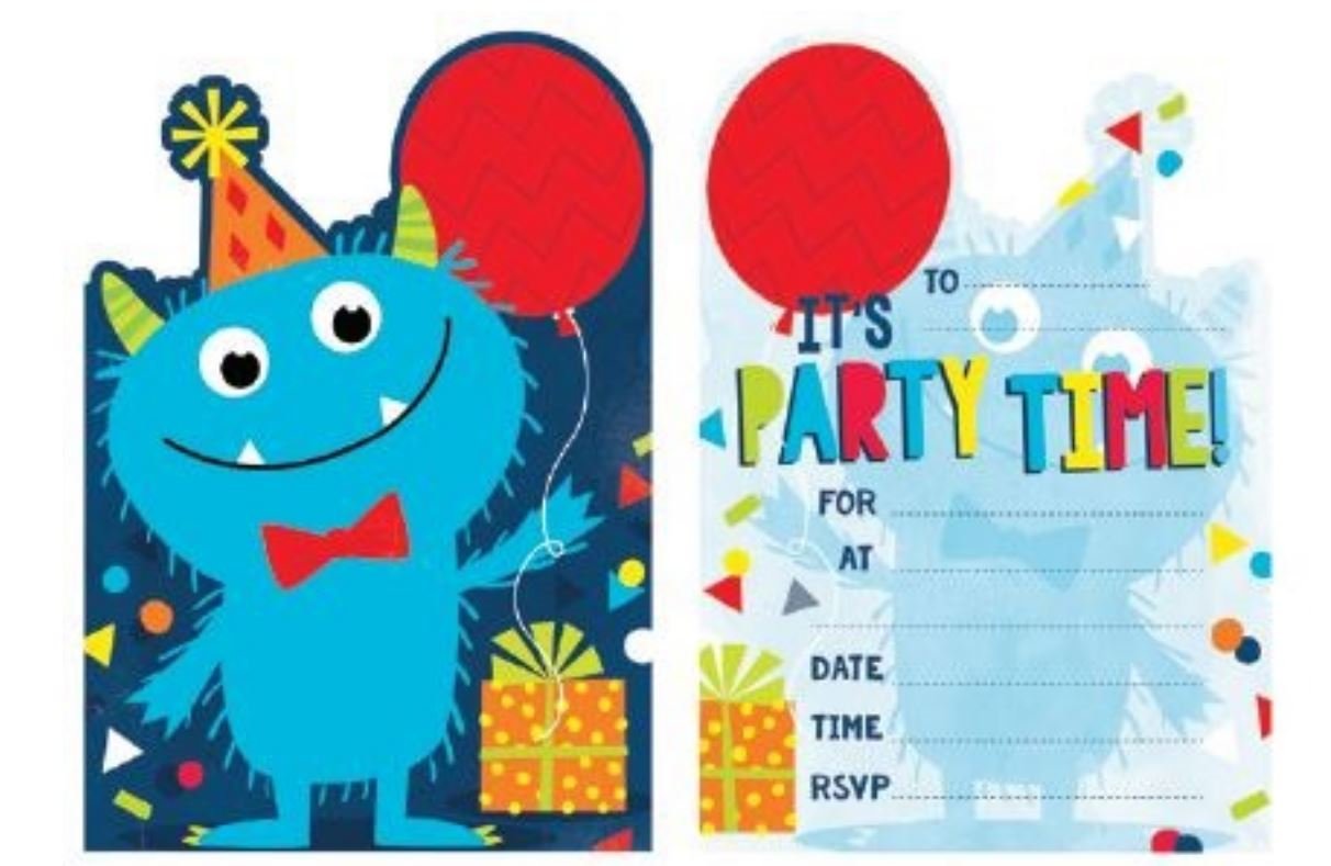 Party Invitation Pk/8 Monster
