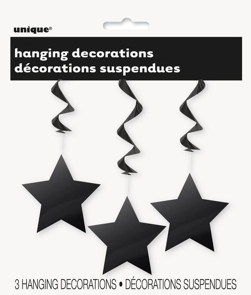 Hanging Stars Black 90cm Pk/3