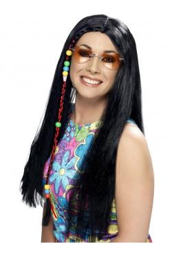 Wig Hippie Long Black W/Band
