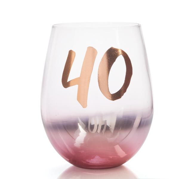 Glass Stemless 40th B/Day Blush