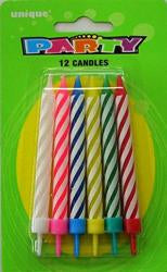 Birthday Candles And Holders Pk/12 Multi Coloured