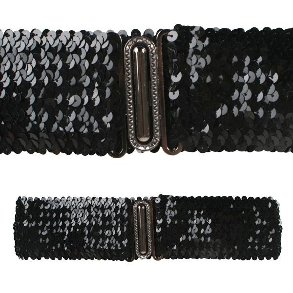 Belt Disco Elasticized Sequin Black